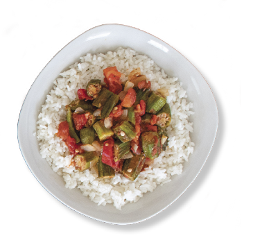 Okra and Tomatoes with Steamed Rice