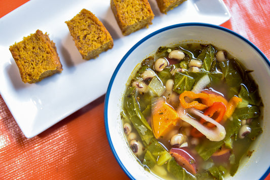 Chef Wanda’s Legacy Winter Soup – Collard Greens, Sweet Potatoes and Black Eyed Peas